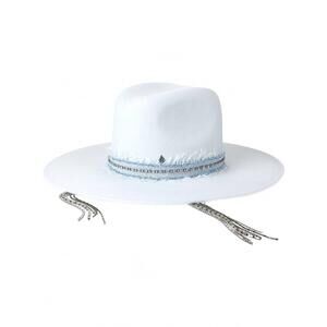 NEW MAISON MICHEL elisa bleached denim on felt hat in icey blue